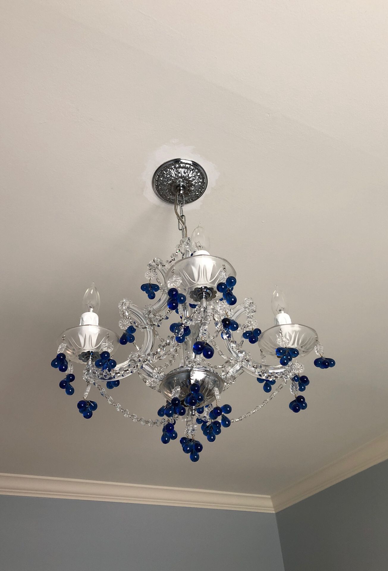Five light jeweled crystal chandelier