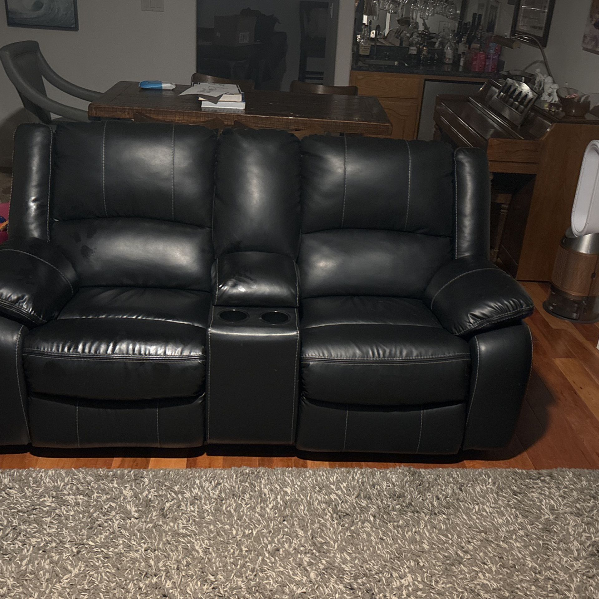 Sofa with Matching Loveseat Both Powered Black Leather-look With USB Ports On Each Side 