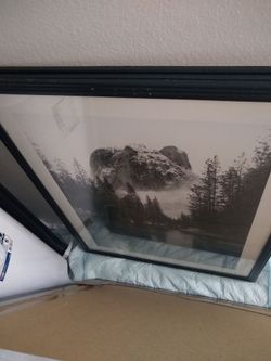 Framed Black and White Mountain Landscape Print