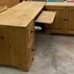 Wood Desk & Cabinet