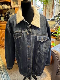 Oscar Jeans Mens Blue Denim Sherpa Lined Trucker Coat 2XL