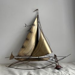 Vintage 1977 Curtis Jeré Brutalist Wall Sculpture - "Sailing Past a Buoy" - Large 32"