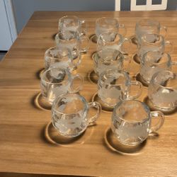 Vintage NESTLE World Globe Etched on Glass Coffee Mugs 