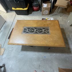 Solid Wood Low Profile Table With Center Glass 