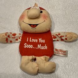 Vintage Wilbur and Friends Valentine Plush Doll  “I Love You Sooo Much” Red & White