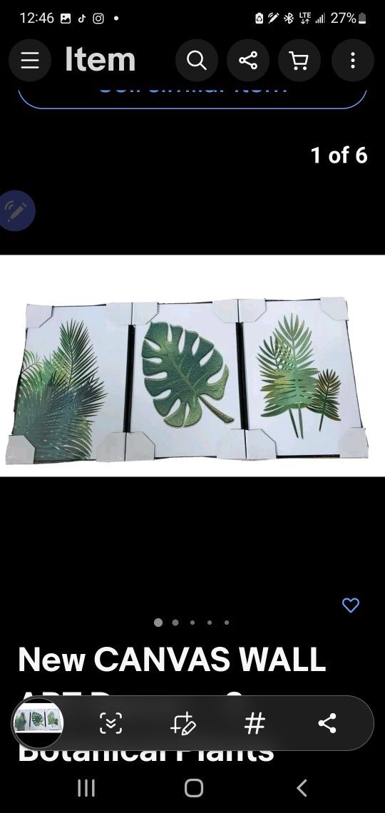 Canvas - 3 Botanical Plants 18 In X 12 In