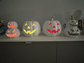 Light-Up White Ceramic Halloween Pumpkins