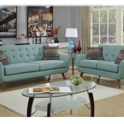 Blue Sofa And Love Seat Set