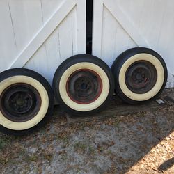 Three 14 Inch Wide Whitewall Tires