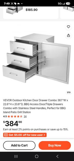 VEVOR Outdoor Kitchen Door Drawer Combo 38.1''W x 22.6''H x 20.8''D, BBQ Access Door/Triple Drawers Combo with Stainless Steel Handles, Perfect for BB