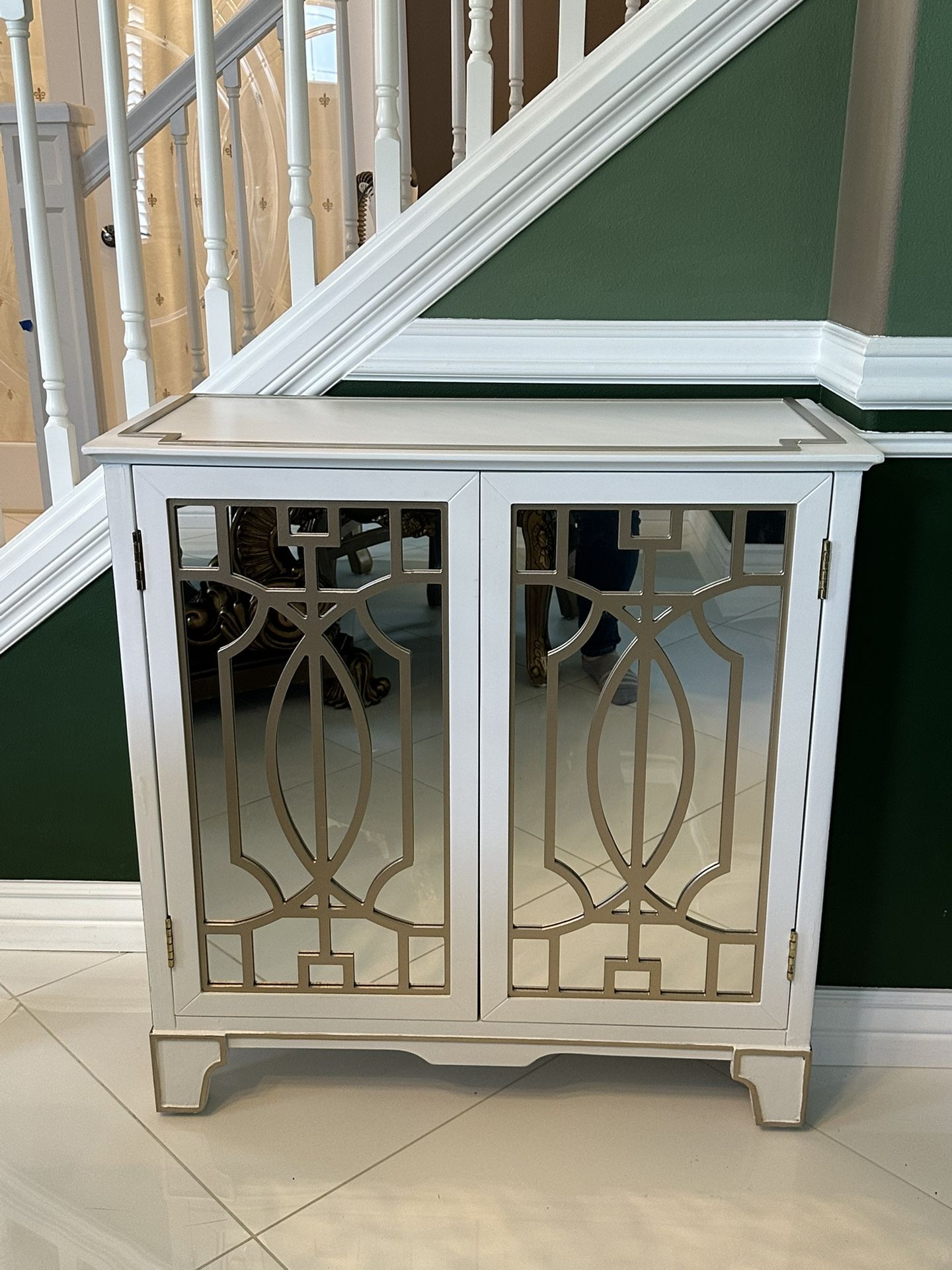 White And Good Mirrored Accent Cabinet- Two Available