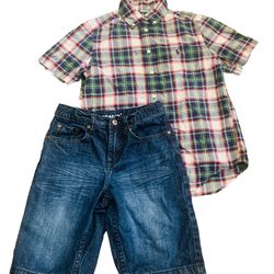 Boys Sz 10 Ralph Lauren shirt flypaper jeans shorts