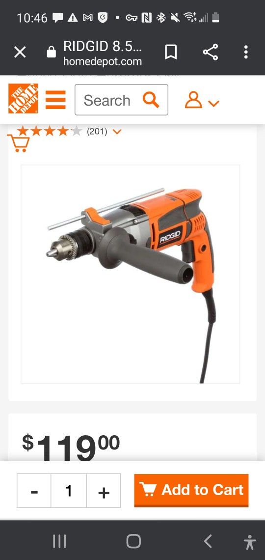 NEW RIDGID R50111 8.5AMP CORDED 1/2 INCH HEAVY-DUTY HAMMER DRILL KIT