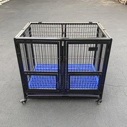 $130 (Brand New) Folding dog cage 37x25x33” heavy duty double-door kennel w/ divider, plastic tray 