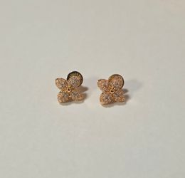 LV 18k Rose Gold Plated Floral Diamond Stud Earrings