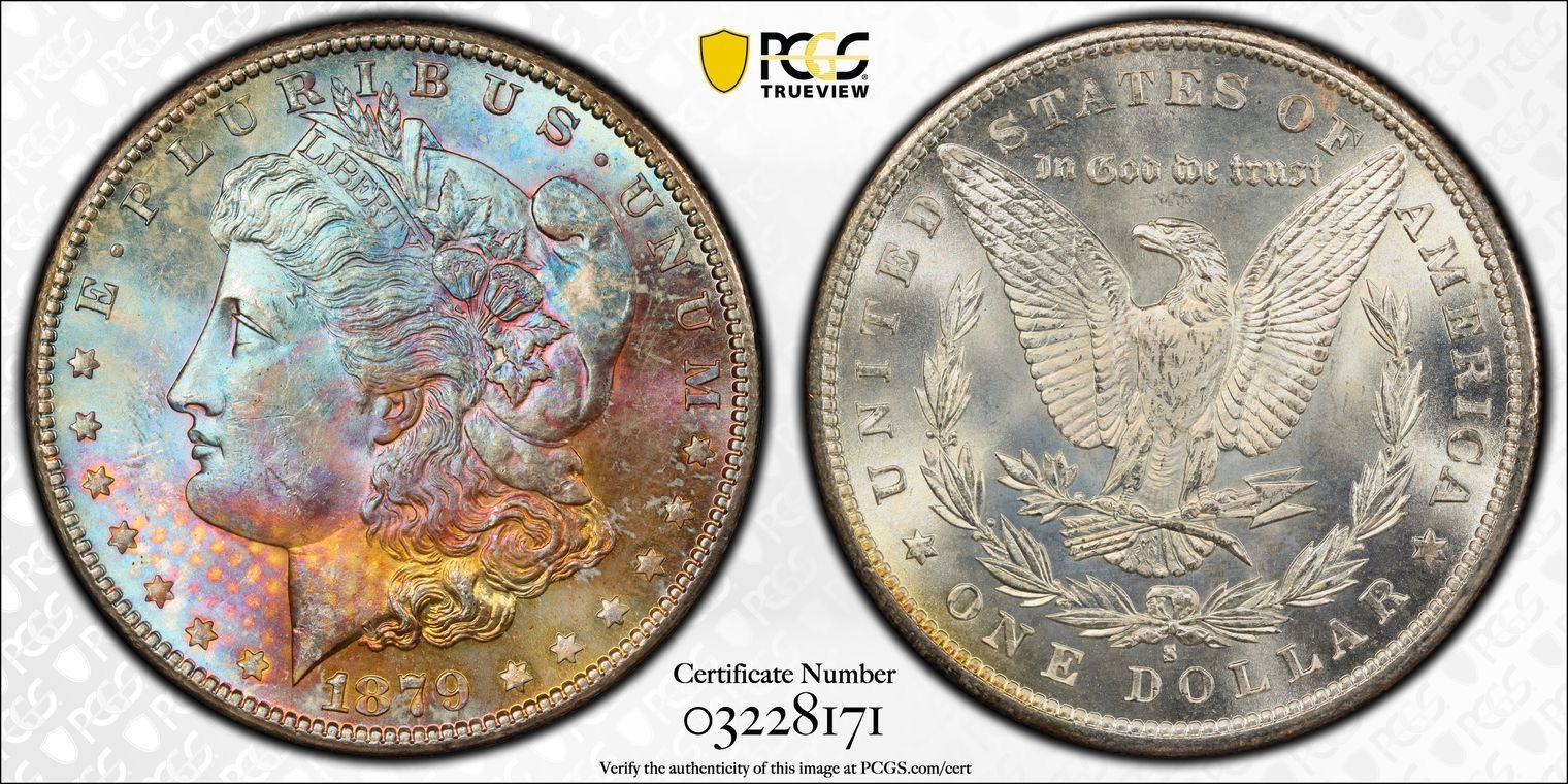 1879 S PCGS/MS64/CAC Monster Toned Morgan Silver Dollar