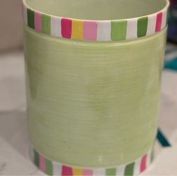 Pottery Barn Kids Mint Green Trash Can Bathroom Striped Whimsical Pastel