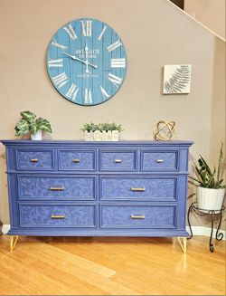 Modern Solid Wood Blue Dresser