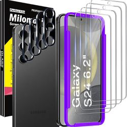 Milomdoi 4 Pack Screen Protector for Samsung Galaxy S24 6.2 Inch with 4 Pack Tempered Glass Camera Lens Protector, Ultra 9H Accessories, Case Friendly
