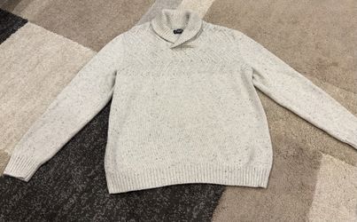 Chaps Men's Speckled Cream Turtleneck Cable Knit Sweater - Large