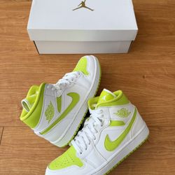 NEW Nike Air Jordan 1 Mid White Lime Green (2022) Women’s Size 7.5/Men’s Size 6