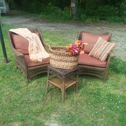 Outdoor Wicker  Chairs With Cushions And Matching Wicker Table 