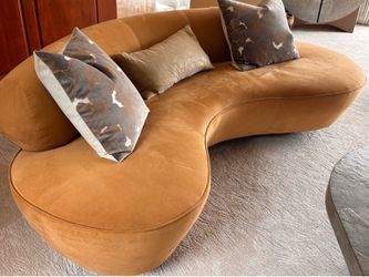 Ralph Hayes Sculptural Contemporary Chaise/Sofa in Camel Ultrasuede