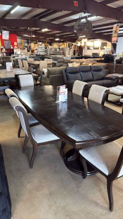 Dark Wood Dining Table with 6 Chairs