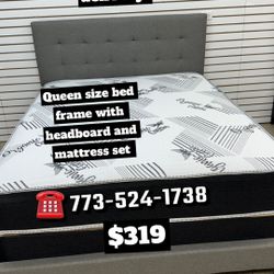 Queen size bundle deal headboard frame with mattress set available for pick up or delivery 