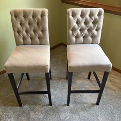 Set of 2 Upholstered Chairs - Cushioned Seat and Back