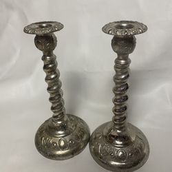 Lovely Vintage pair of Silver Plated Barley Twist Candlestick Holders England 