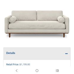 SIMPLIHOME Morrison 89-inch Wide Sofa in Cream White Woven-Blend Fabric, Handcrafted Mid-Century Modern Couch for Living Room or Family Room, Single B