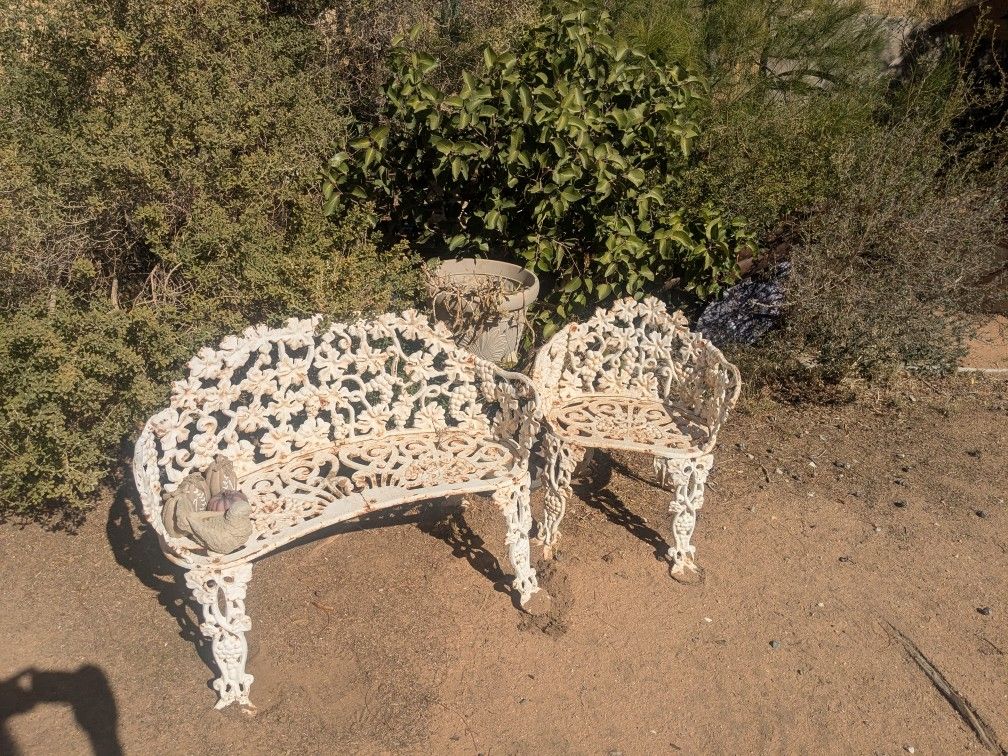 Cast Iron Victorian Bench And Chair