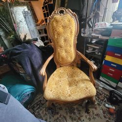 “Pair Vintage Hollywood Regency Louis XV Velvet Throne Armchairs”