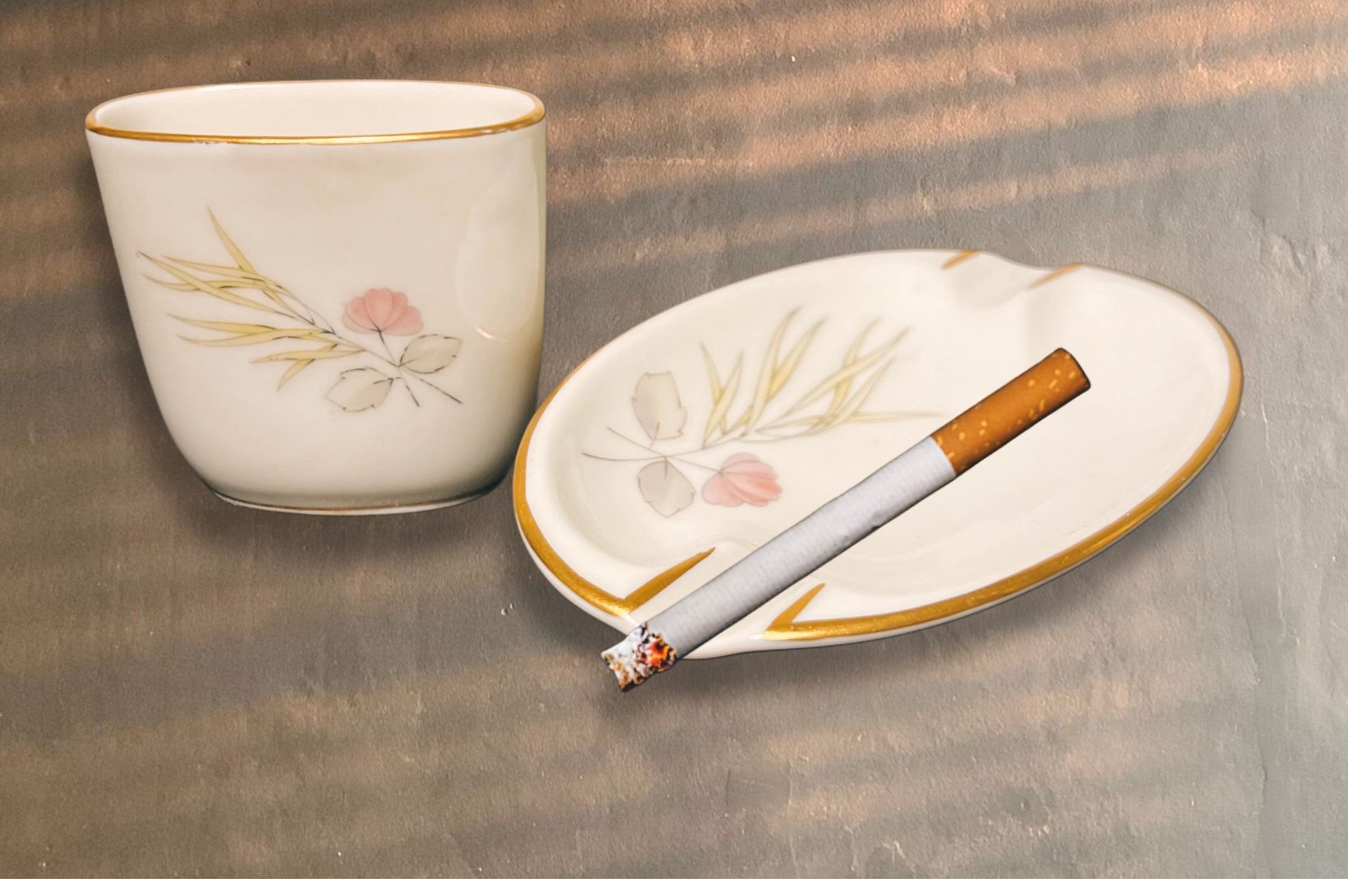 Rosenthal 1940s Bettina Spring Ivory Porcelain Ashtray Cigarette Holder Set