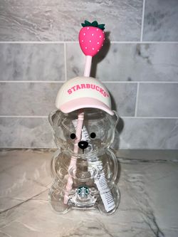 Starbucks Pink Glass Strawberry Bearista Cup