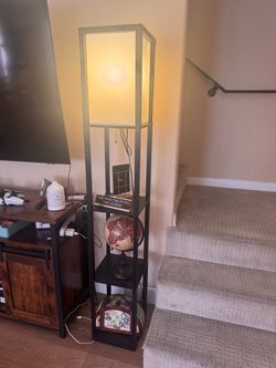 Tall Floor Lamp with Built-In Shelves