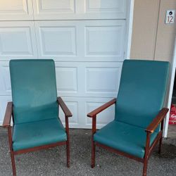 Pair of Leather & Wood Accent Chairs
