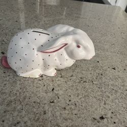Tiffany & Co. Ceramic Bunny Rabbit Piggy Bank Polka Dot White Pink