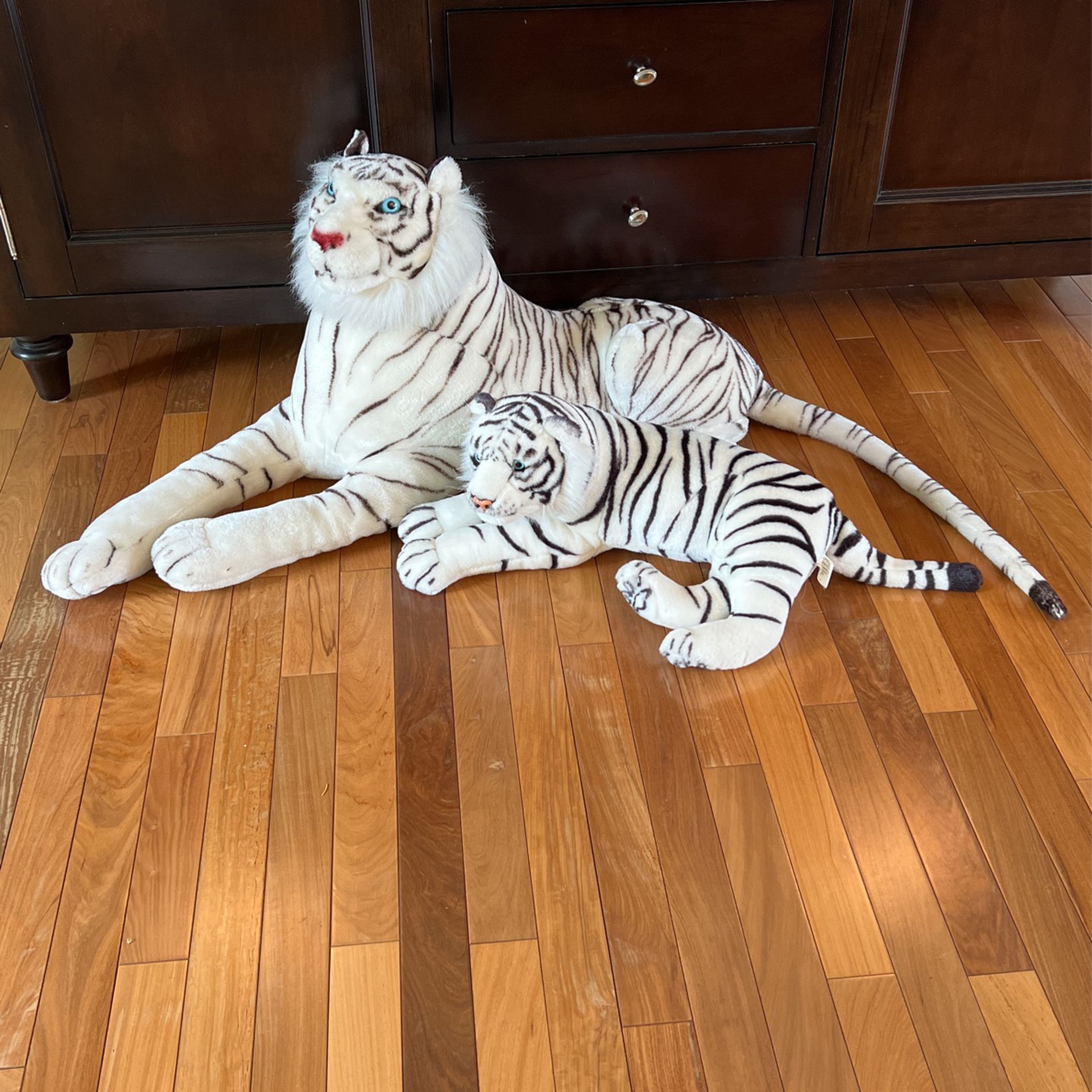 Two (2) White Tiger Plush Toys