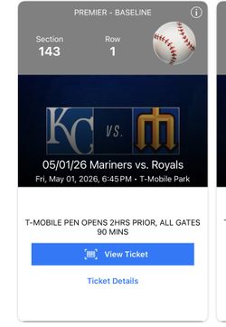 FRONT ROW- Fri 5/1- Kansas City Royals at Seattle Mariners