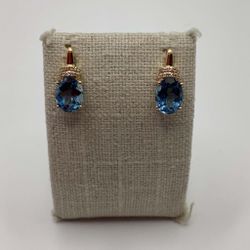 14k Rose Gold Effy Faceted Oval-Cut Blue Topaz With Diamond Bands Earrings