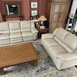 Natuzzi Power Reclining Leather Sofa And Matching Loveseat
