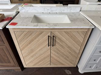Glacier Bay Huckleberry 36 in. Single Sink Weathered Tan Bath Vanity with White Engineered Marble Top