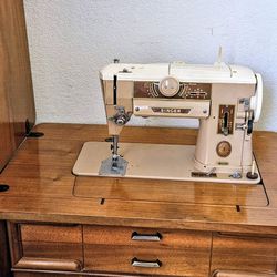Singer 401A Sewing Machine With Cabinet, Stool, Instructions, & Tools