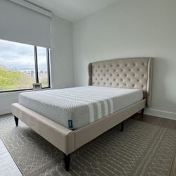 Queen Linen/Beige Bed (Frame Only) - Excellent Condition!