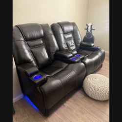 2 Leather Fully Reclining Chairs (lumbar Support Reclines & Headrest As Well)