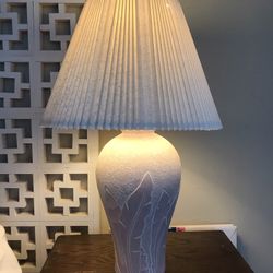 Vintage 80's Plaster Table Lamp, Pastel Tropical Palm Leafs Lamp
