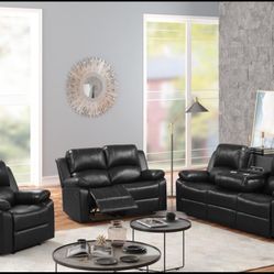 Black recliner, Living Room new in box 3PC  , Free Delivery same day 