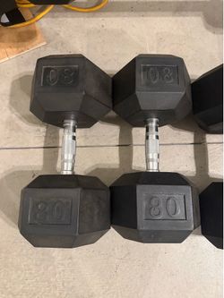 80lb Rubber Hex Dumbbells